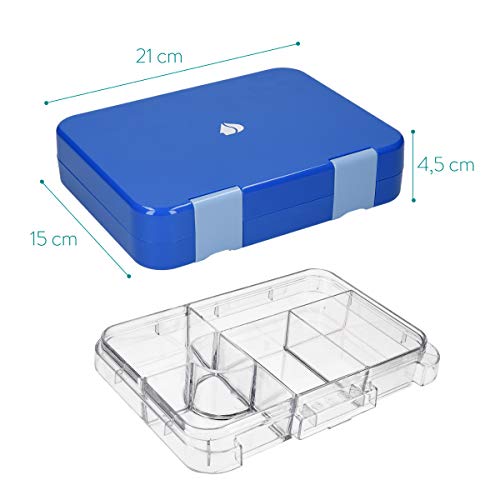 Navaris Fiambrera hermética para Comida - Lunch Box sin BPA con divisores - Bento Box para merienda Almuerzo Desayuno Cena de niños y Adultos - Azul