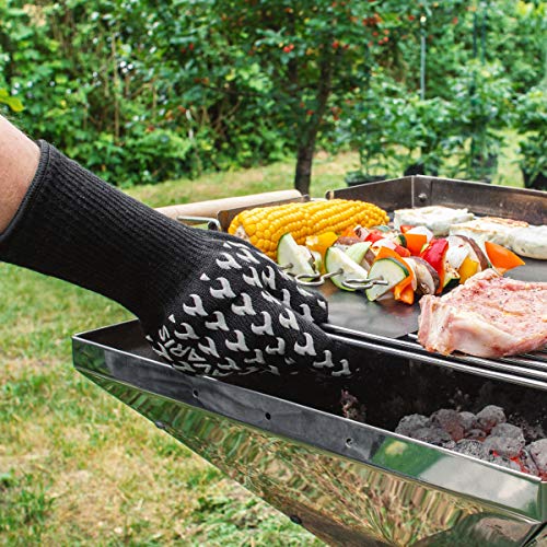 Navaris Guantes ignífugos para Chimenea - Manoplas de Silicona Resistentes al Calor 500 °C - Guante de Cocina para Asar al Horno Barbacoa y Parrilla