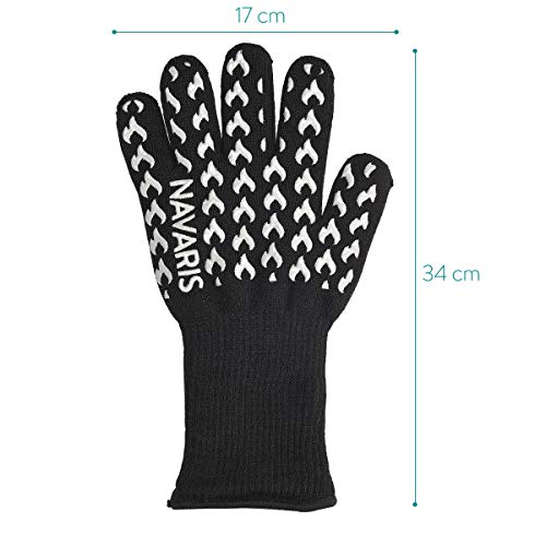 Navaris Guantes ignífugos para Chimenea - Manoplas de Silicona Resistentes al Calor 500 °C - Guante de Cocina para Asar al Horno Barbacoa y Parrilla