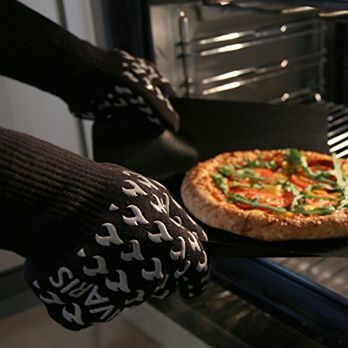 Navaris Guantes ignífugos para Chimenea - Manoplas de Silicona Resistentes al Calor 500 °C - Guante de Cocina para Asar al Horno Barbacoa y Parrilla