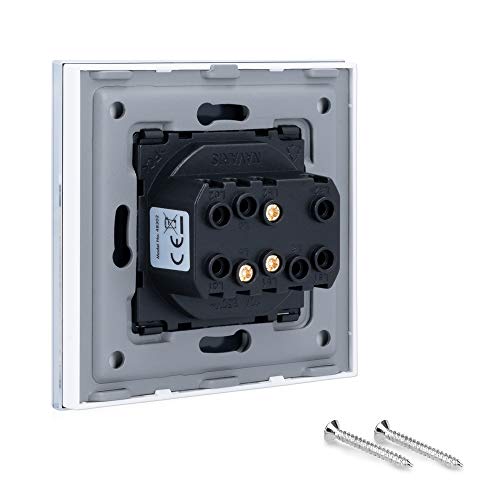 Navaris Interruptor de pared de cristal - Switch con pulsador para luz - Placa individual de vidrio de 8.5 x 8.5 x 4 CM empotrable en pared - Blanco