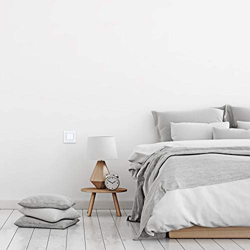 Navaris Interruptor de pared de cristal - Switch con pulsador para luz - Placa individual de vidrio de 8.5 x 8.5 x 4 CM empotrable en pared - Blanco