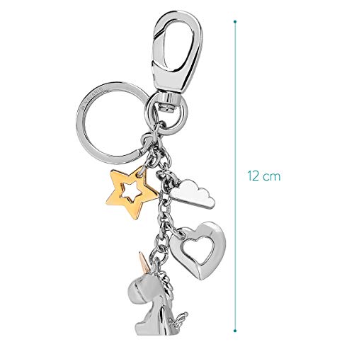 Navaris Llavero de Unicornio con Estrella Nube y corazón - Llaveros de Metal con mosquetón para Llaves de casa y Coche - Cadena metálica Decorativa