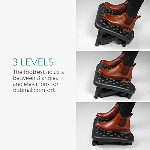 Navaris Reposapiés de Oficina - Soporte alzador de pies inclinable 0-25° - Apoyo ergonómico con Efecto Masaje - Base para pies de 43.7 x 33 CM