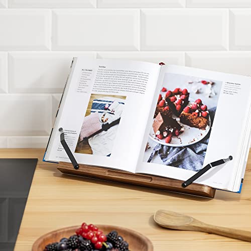 Navaris Soporte para Libros - Atril Plegable de Madera para Libro de Cocina Lectura o Estudio - 2X Clip metálico para apoyar de pie en la Mesa o Cama
