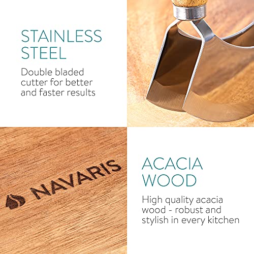 Navaris Tabla con cuchillo para picar - Juego de cocina 1x Tabla de madera y 1x Cuchillo media luna - Para cortar alimentos verduras hierbas - 24 CM