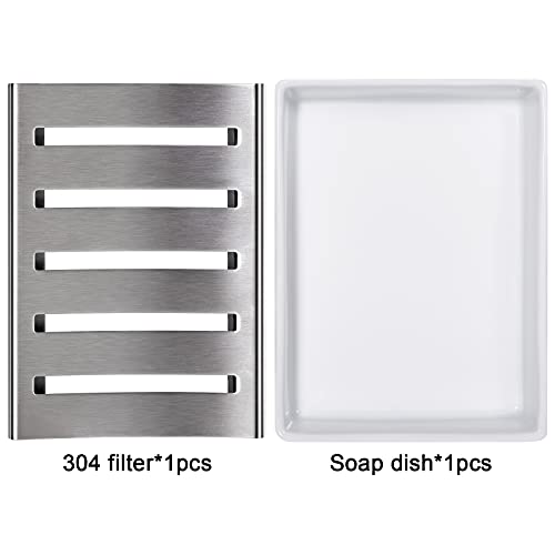 NBFBA Jabonera de Cerámica, con Filtro de Acero Inoxidable, para Baño y Ducha Incluye, Blanco