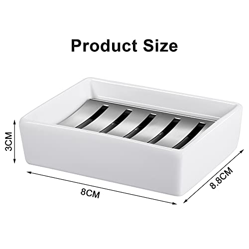 NBFBA Jabonera de Cerámica, con Filtro de Acero Inoxidable, para Baño y Ducha Incluye, Blanco