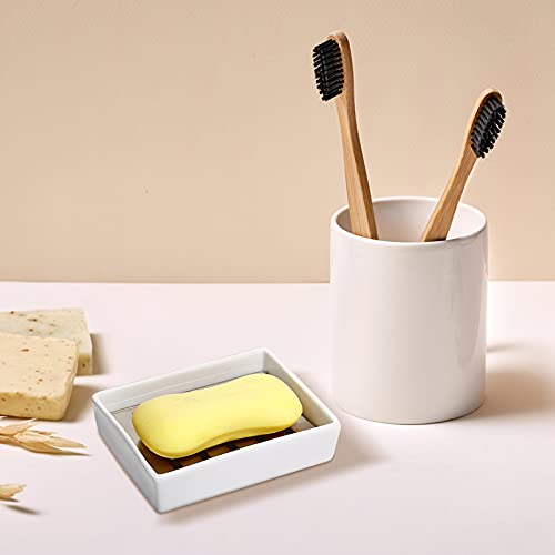 NBFBA Jabonera de Cerámica, con Filtro de Acero Inoxidable, para Baño y Ducha Incluye, Blanco