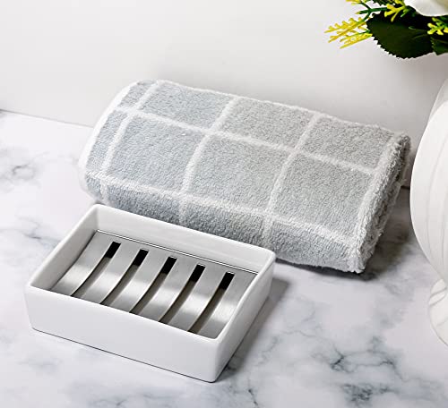 NBFBA Jabonera de Cerámica, con Filtro de Acero Inoxidable, para Baño y Ducha Incluye, Blanco