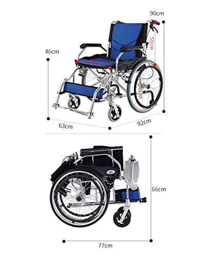NBMNN Silla de Ruedas Portátil Plegable, Transporte Silla de Ruedas Manual Portátil Fuerte Resistente Cómodo Ligero con Freno de Mano y Reposapiés para Ancianos A,One Size