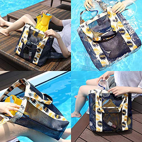 N/D Yisika Bolsa de Playa Grande Bolsa de Malla de Playa Gran Mercado Ligero para Almacenamiento Juguetes Lavable y Transpirable,para la Playa,Natacición,Camping