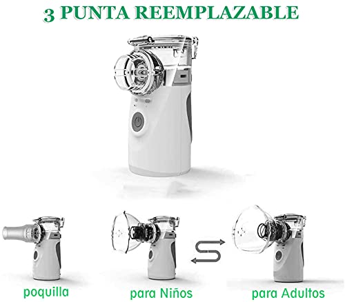Nebulizador, Nebulizador Niños Inhaladores Eléctricos Nebulizador Silenciosos Funciona con Batería/Cable USB Nebulizador Portátil para Adultos Niños