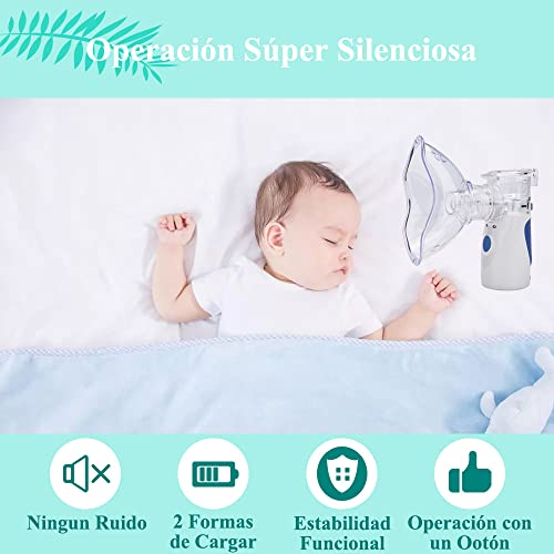 Nebulizador Portatil Inhalador, AITOO Mini Inhalador Atomizador, Nebulizador Portátil Tecnología Mesh, Inhaladores Eléctricos Silenciosos Portatil para Adultos y Niños Funciona con Batería Cable USB