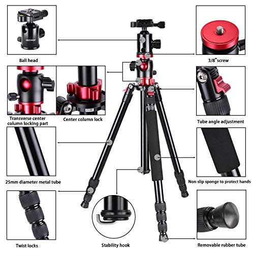 Neewer 10089347 - Monopié Trípode de Cámara con Columna Central para Tiro Panorámico, Aleación de Aluminio 191cm, Negro y Rojo