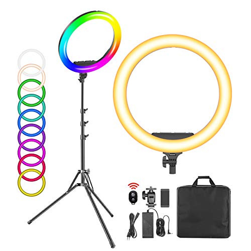 Neewer Anillo Luz LED RGB 19" con Soporte 60W Regulable Bicolor 3200K-5600K CRI 95+ con Efecto de Escenas Especiales para Selfie Maquillaje Salon Twitch Blogging Youtube Grabación de Vídeo etc.