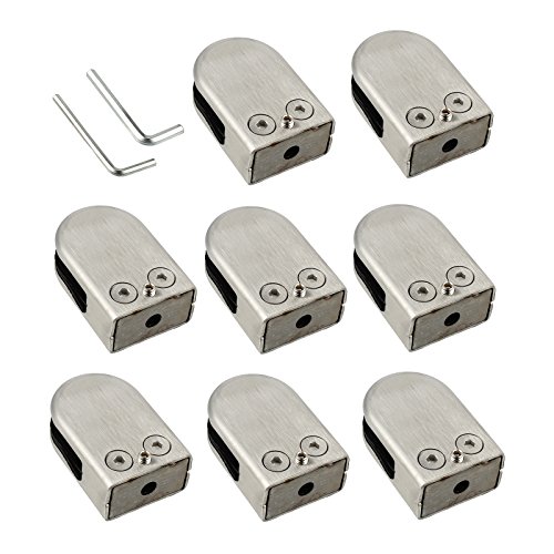 Neoteck Abrazadera de Cristal 8piezas 10-12mm Acero Inoxidable 304 Abrazadera de Clip de Vidrio Plano Posterior Cromado Acabado para Barandilla Escalera