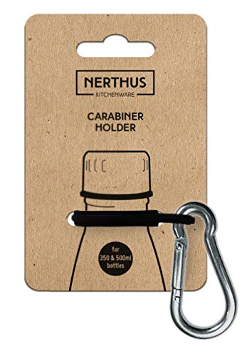 NERTHUS FIH 624 624-Mosquetón Llavero de Silicona Color Negro, Acero Inoxidable, Compatible con Botellas de 350 ml y 500 ml