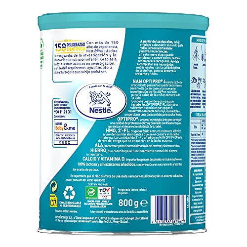 Nestlé Nan Optipro 4 Fórmula de Crecimiento en Polvo, 24 Meses +, 800g