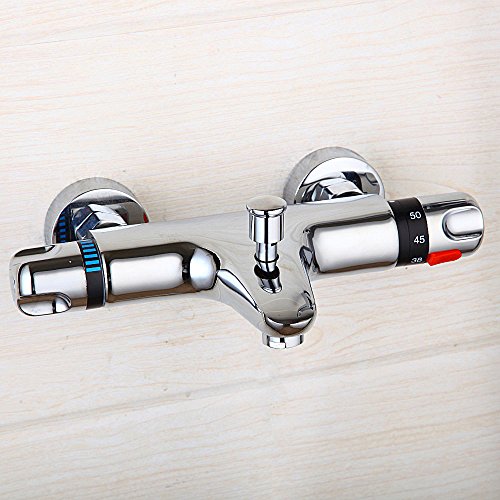 New_Soul Grifo Termostático Bañera y Ducha Mezclador Termostático Ducha en la Pared Grifo Latón Cromado 31cm*18cm