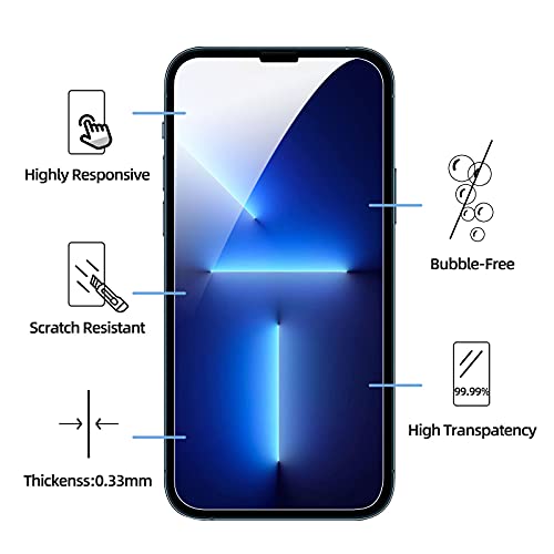 NEW'C 3 Unidades, Protector de Pantalla para iPhone 13 Pro Max (6,7"), Antiarañazos, Antihuellas, Sin Burbujas, Dureza 9H, 0.33 mm Ultra Transparente, Vidrio Templado Ultra Resistente