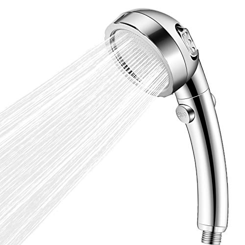 Newday - Alcachofa de ducha con alcachofa de ducha de alta presión, Eco Shower SPA ducha en cuarto de baño, masaje en espray con 3 modos, ahorro de agua y botón del interruptor, cromo...