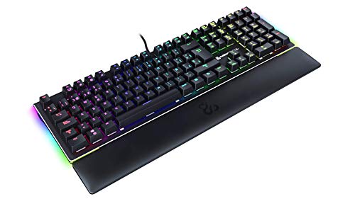 Newskill Serike Switch Blue - Teclado Mecánico Gaming con Reposamuñecas Plegable Incluido (Teclas con grabación macro, 20 modos de iluminación RGB) - Color Negro
