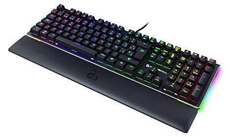 Newskill Serike Switch Blue - Teclado Mecánico Gaming con Reposamuñecas Plegable Incluido (Teclas con grabación macro, 20 modos de iluminación RGB) - Color Negro