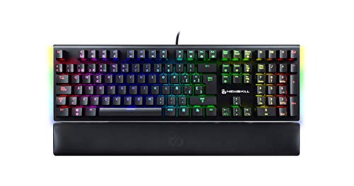 Newskill Serike Switch Blue - Teclado Mecánico Gaming con Reposamuñecas Plegable Incluido (Teclas con grabación macro, 20 modos de iluminación RGB) - Color Negro