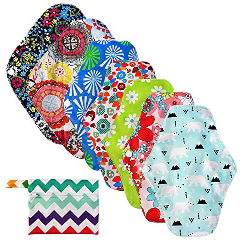 NEWSTYLE Lavable Salvaslip Reutilizable,7 Pcs Compresas Reutilizables Servilleta Sanitaria de Fibra de Bambú,Compresas Tela Mujer Lavables,Saludable,Económico y Ecológico,con Bolsa de Almacenamiento