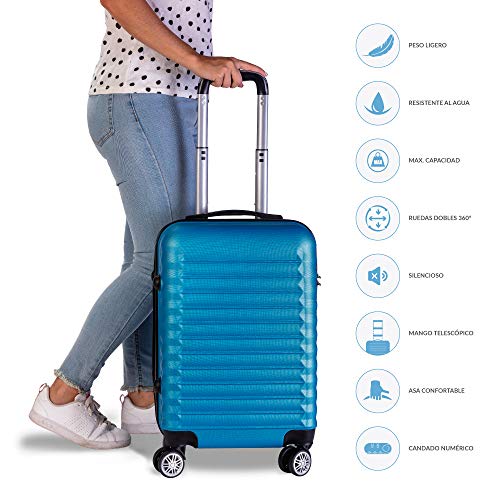 NEWTECK - Juego Maletas y Neceser 4pzs, Grande 75x49x29,5cm, Mediana 63x39,5x26,8cm, Pequeña 53x33,5x22cm y Neceser, ABS, Rígidas, Resistentes, 4 Ruedas Dobles, Ligeras, Candado Combinación Lateral
