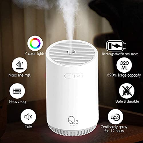 NiC IS COCNG Humidificador inalámbrico Humidificador portátil de Niebla fría, difusor inalámbrico de aceites Esenciales, Apagado automático, Funciona hasta 12 Horas (320 ml)