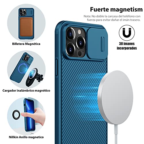 Nillkin Magnética Funda para iPhone 13 Pro MAX [Protección de cámara] Compatible con el Cargador Magsafe Funda Protectora Resistente a Golpes y rayones para iPhone 13 Pro MAX 6.7 Pulgadas 2021 (Azul)