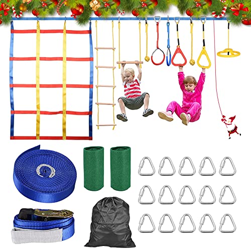 Ninja Warrior Obstacle Course, TOPQSC 15M Slacklines Set, Niños Ninja Warrior Carrera de obstáculos Árbol Aire Libre Colgando Obstáculos Línea Colgando Obstáculos Entrenamiento Ejercicio de Escalada