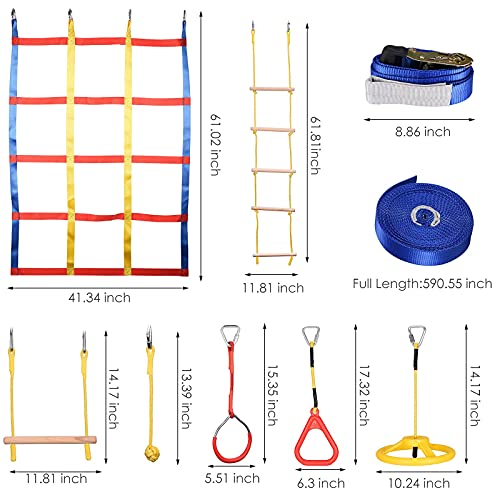 Ninja Warrior Obstacle Course, TOPQSC 15M Slacklines Set, Niños Ninja Warrior Carrera de obstáculos Árbol Aire Libre Colgando Obstáculos Línea Colgando Obstáculos Entrenamiento Ejercicio de Escalada