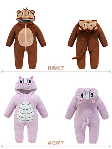 Niños Niñas Mono,Saco De Dormir De Una Pieza Recién Nacido, Pijamas De Los Niños Caseros Del Ocio, Mameluco Del Bebé-Marrón_Los 80cm