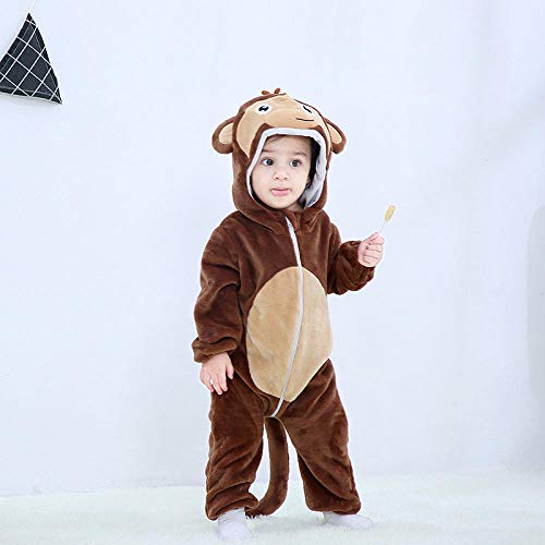 Niños Niñas Mono,Saco De Dormir De Una Pieza Recién Nacido, Pijamas De Los Niños Caseros Del Ocio, Mameluco Del Bebé-Marrón_Los 80cm