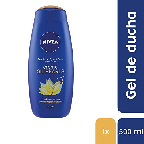 NIVEA Creme Oil Pearls Gel de Ducha Flor de Loto (1 x 500 ml), gel hidratante corporal con aceite de argán, gel para ducha para mimar tus sentidos