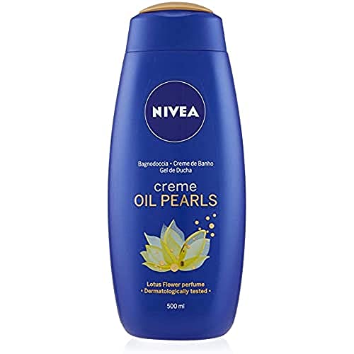 NIVEA Creme Oil Pearls Gel de Ducha Flor de Loto (1 x 500 ml), gel hidratante corporal con aceite de argán, gel para ducha para mimar tus sentidos
