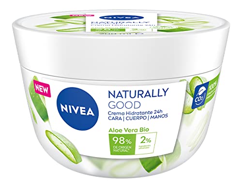 NIVEA Naturally Good Crema Hidratante Corporal 24h Aloe Vera BIO (1 x 200 ml), crema para cara, cuerpo y manos con un 98% de ingredientes de origen natural