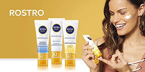NIVEA SUN Sensitive Protección Facial FP 50 (1 x 50 ml), protector solar facial para piel sensible, crema sin perfume con 0% sensación pegajosa