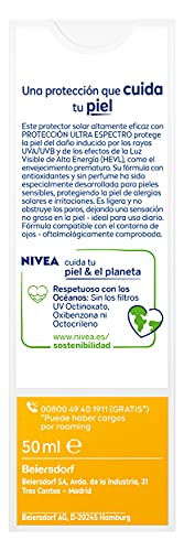 NIVEA SUN Sensitive Protección Facial FP 50 (1 x 50 ml), protector solar facial para piel sensible, crema sin perfume con 0% sensación pegajosa