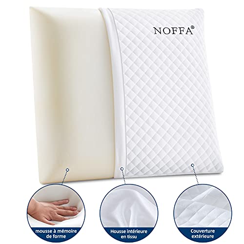 NOFFA Almohada viscoelástica de dureza media | Almohada cervical de espuma de látex para dormir de lado y trasero, gran cojín de sofá de 56 x 56 cm