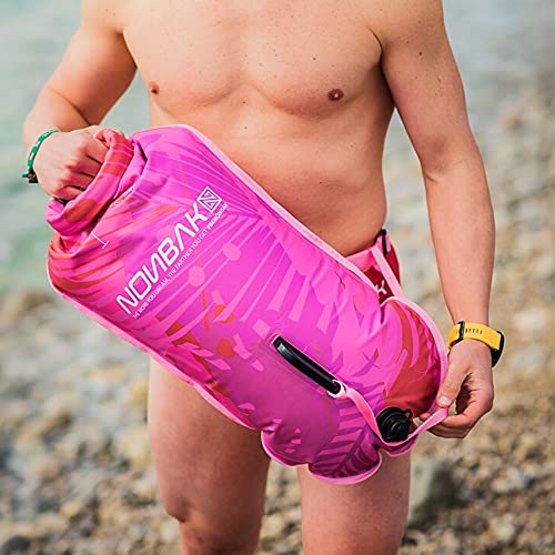 Nonbak boya de natación para Aguas Abiertas con Bolsa estanca. Multifuncional. Swim Buoy. Visibilidad y Seguridad al Nadar. Bolsa Seca. Beach Bag. Capacidad 28L. (Pink)