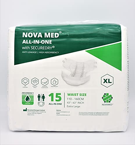 Novamed - Almohadillas para incontinencia para adultos, 15 unidades por paquete (XL) - 2880 ml de absorbencia