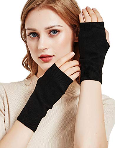 NOVAWO cachemir suave cálido invierno de punto fingerless guantes para hombres mujeres