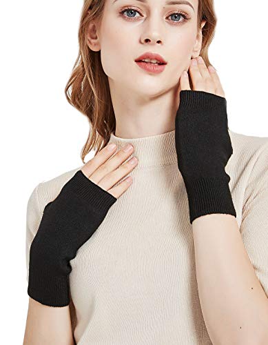 NOVAWO cachemir suave cálido invierno de punto fingerless guantes para hombres mujeres
