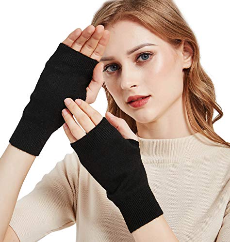 NOVAWO cachemir suave cálido invierno de punto fingerless guantes para hombres mujeres