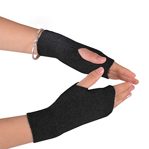 NOVAWO cachemir suave cálido invierno de punto fingerless guantes para hombres mujeres