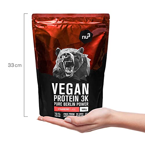 nu3 Proteína vegetal fresa + cookies & cream - 2kg de proteina vegana 3K en polvo con hasta 70% de proteína a base de 3 componentes vegetales - Proteínas para el crecimiento de la masa muscular